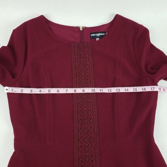 Karl Lagerfeld Lace Embroidered Dress Womens 8 Burgundy Knee Length 3/4 Sleeve - Picture 11 of 13